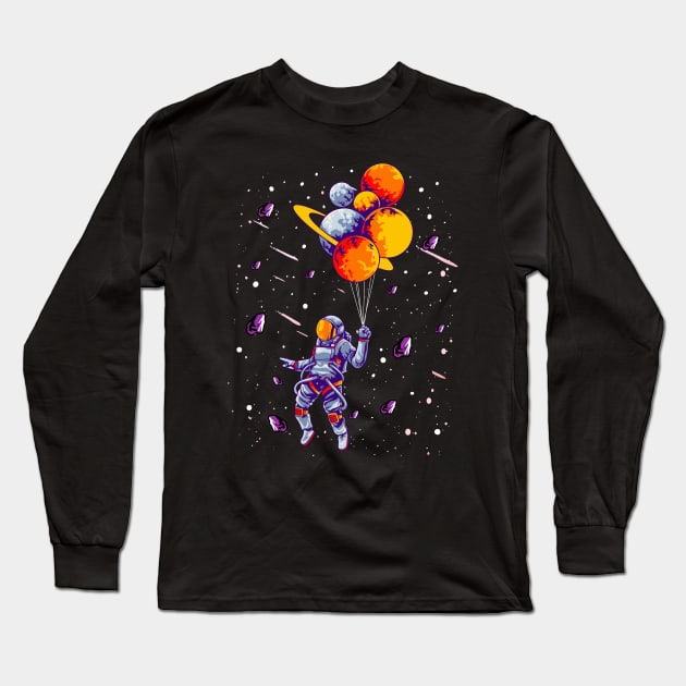 Astronaut Holding Planet Balloons Spaceman Planets Space Long Sleeve T-Shirt by Alinutzi